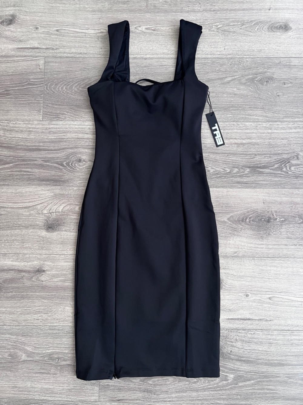 TA3 Squarey Pencil Dress Large Regular Black Side Slit Shapewear Lace-Back Party